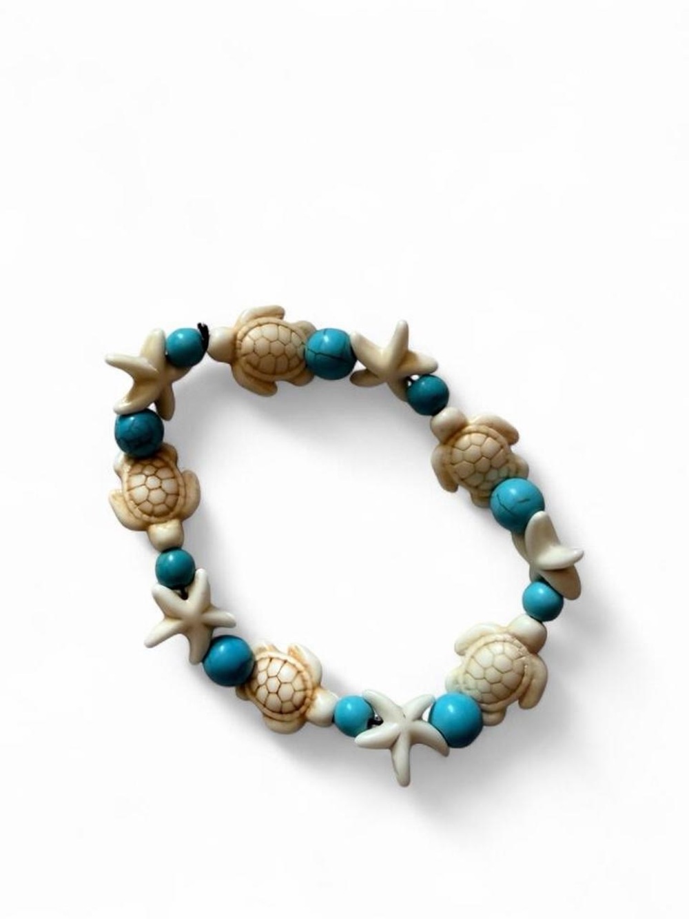 Handmade Sea Turtle & Starfish Beaded Stretch Bracelet/Anklet Boho